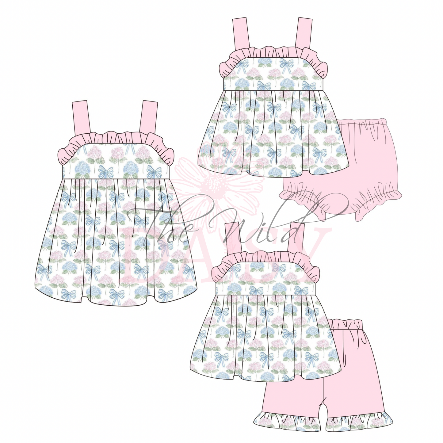Bows & Hydrangeas - Diaper Set