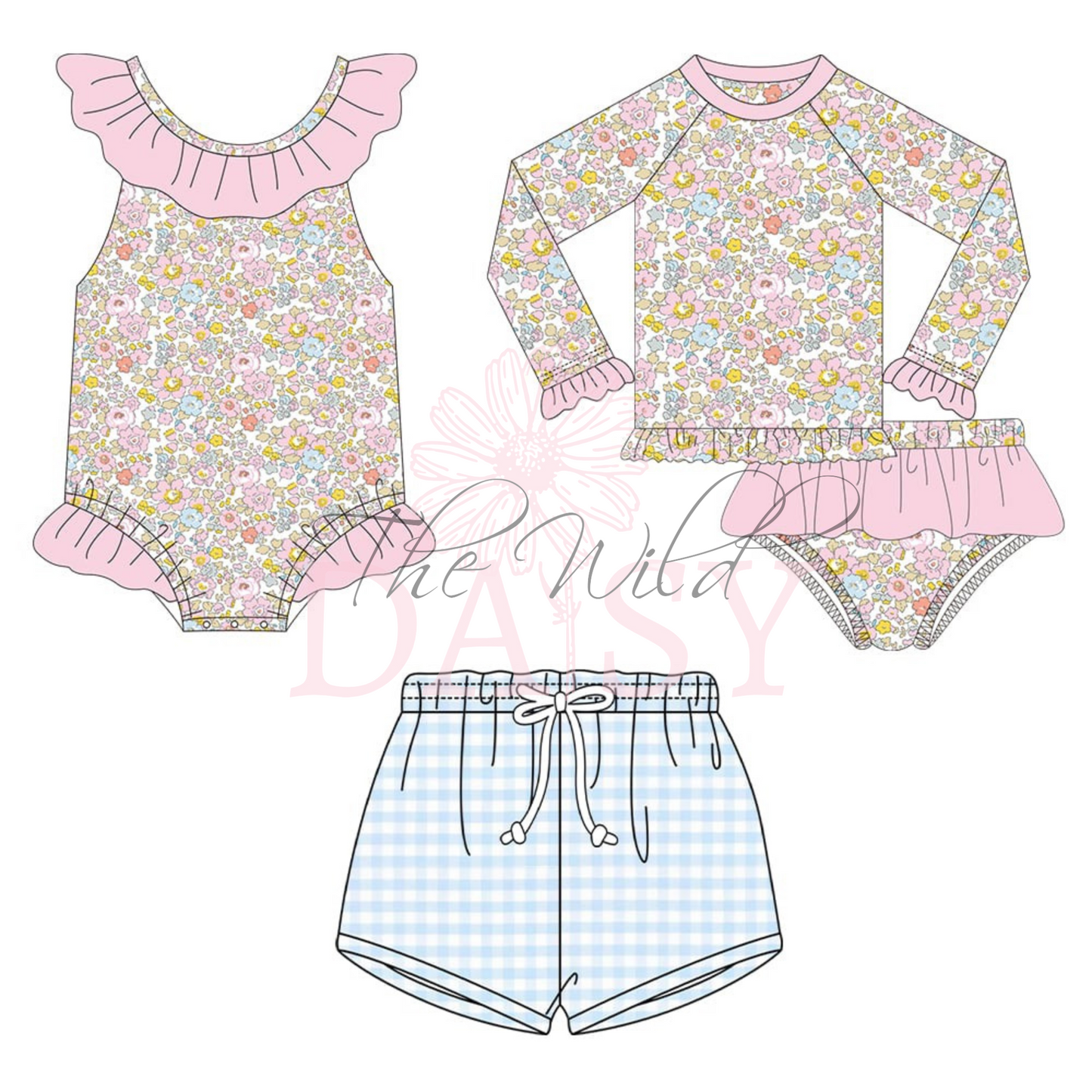 Blue Gingham Swim Shorts