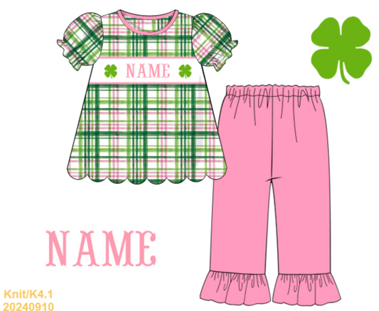 Pink & Green Plaid Pant Set