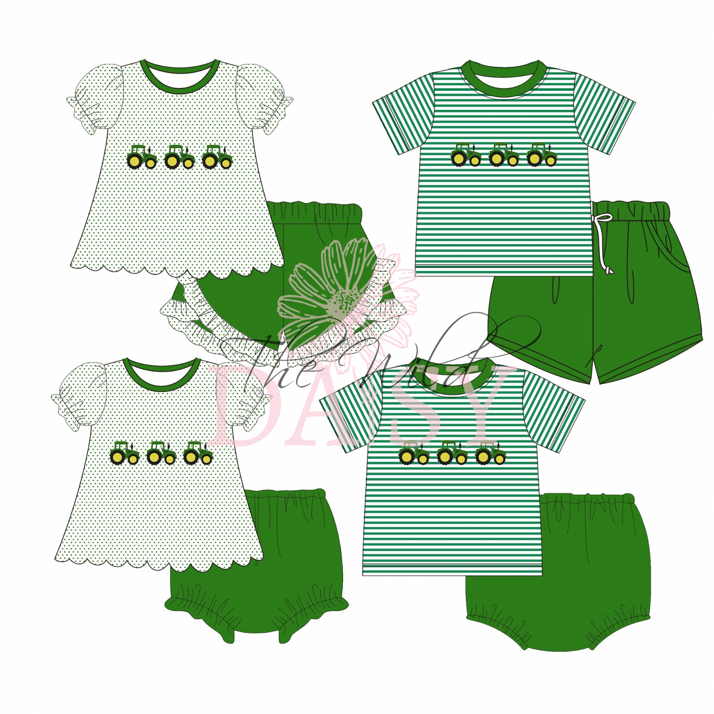 Green Tractor - Girl Diaper Set