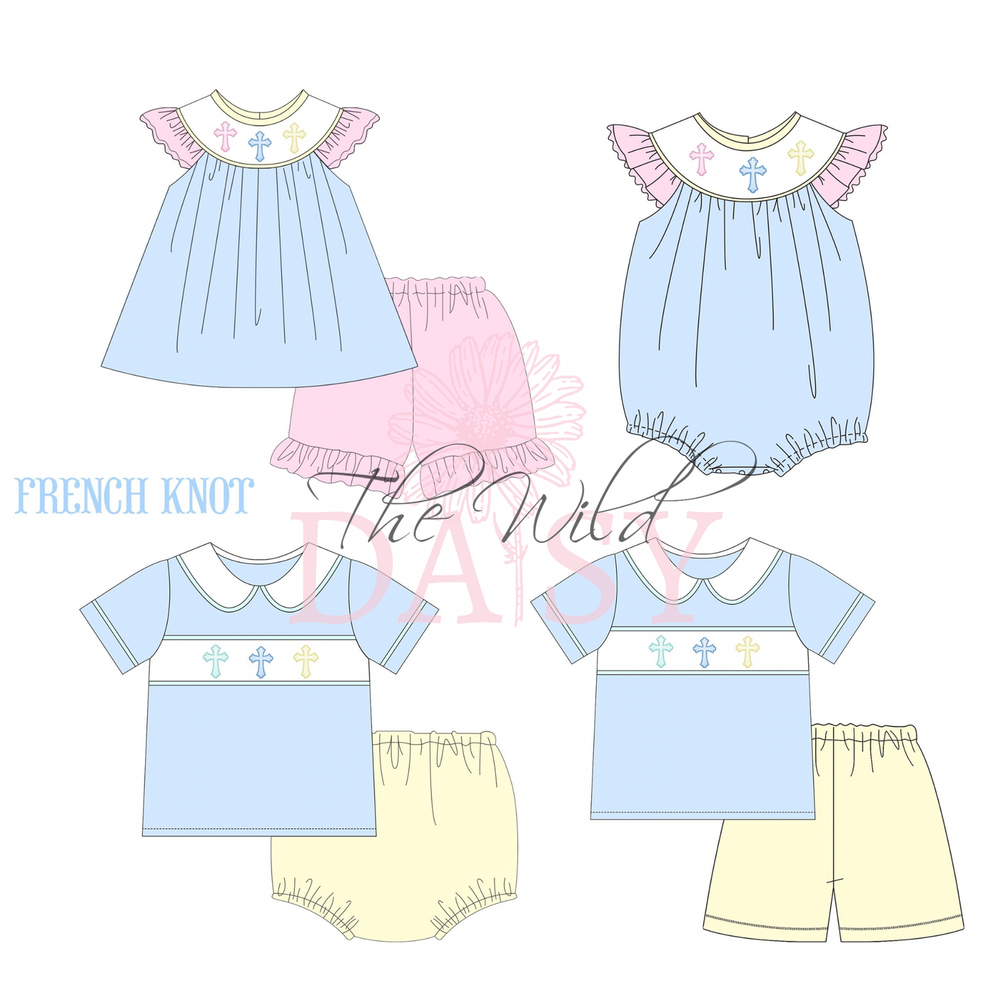 French Knot Crosses - Girl Set